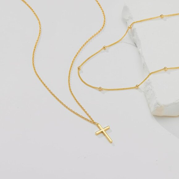 08 Stack Cross CZ Necklaces Women's Plated Dainty Silver Small Cross Pendant - Picture 4 of 8